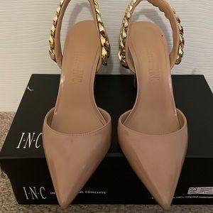 Patient leather slings with gold buckle